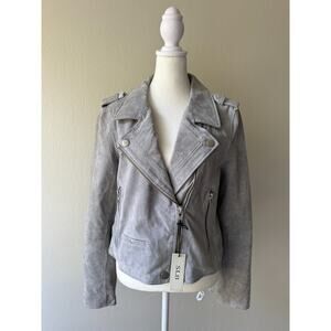SL8 Gray 100% Suede Leather Moto Jacket L Women’s Biker Asymmetrical Zip Epaulet